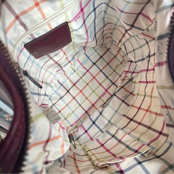 RARE | COACH Bleecker XL Bucket Duffle Legacy Tattlesall Maroon Hobo Bag 11423 - Picture 11 of 16